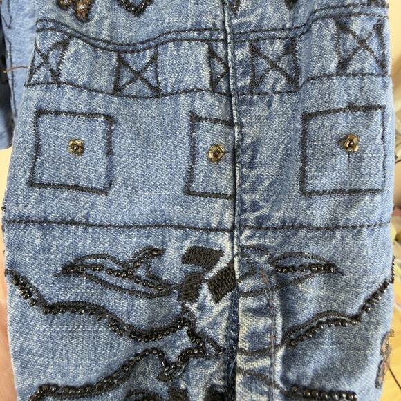 Chico’s Design Embellished Denim Jacket Size 3 Women Beaded Embroidered - Picture 11 of 14